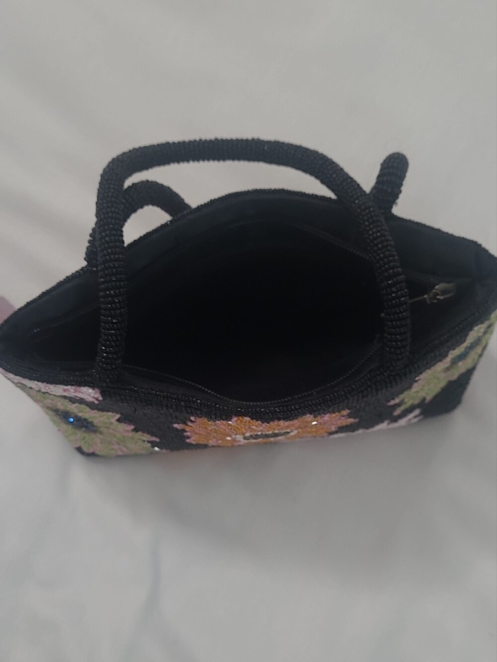 Beaded Floral Black Handbag - Picture 7 of 12